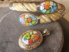 Bracciale e ciondolo Alan K. Designer Millefiori in vetro di Murano sterling