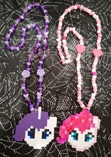 Lot of 2 Kandi Perler Beads My Little Pony Pinky Pie & Rarity NECKLACES Rave-NEW