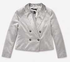 NWT WHITE HOUSE BLACK MARKET WHBM MERCURY GREY CROPPED VELVET BLAZER JACKET 10