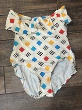 Vintage 80s 90s Catalina Strapless Geometric One Piece Bathing Suit Swimsuit 14