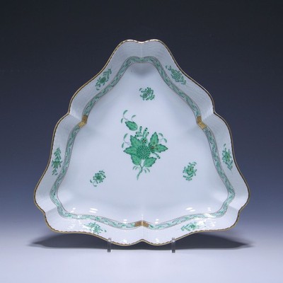 Herend Porzellan Dreieckige Schale APPONYI grün 191/AV - I. Wahl Ø 26,3 cm