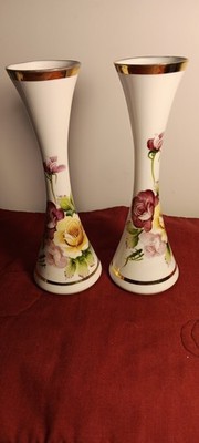 Pair of 8'' Vintage Enesco White Glass Bud Vases 