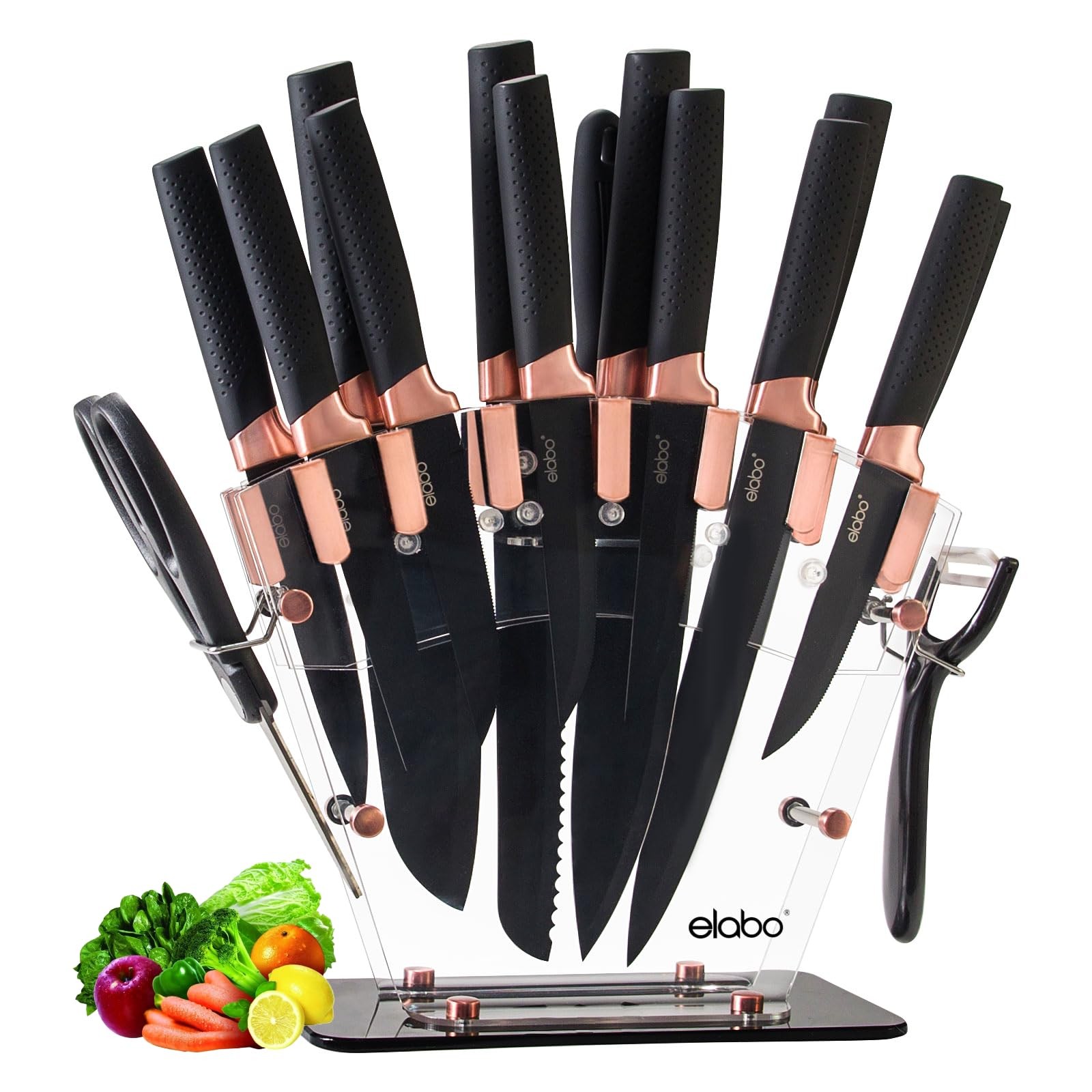 Kitchen Knife Set - 16 Pcs Knife Set with Acrylic Block and Sharpener, Stainl...