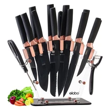 Kitchen Knife Set - 16 Pcs Knife Set with Acrylic Block and Sharpener, Stainl...