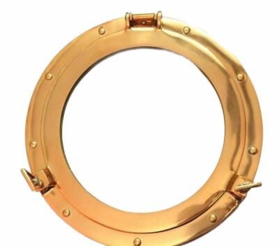 12" Brass Antique Porthole Window With Glass – Nautical Wall Decor, Maritime Mirror For Home, Bar, Office