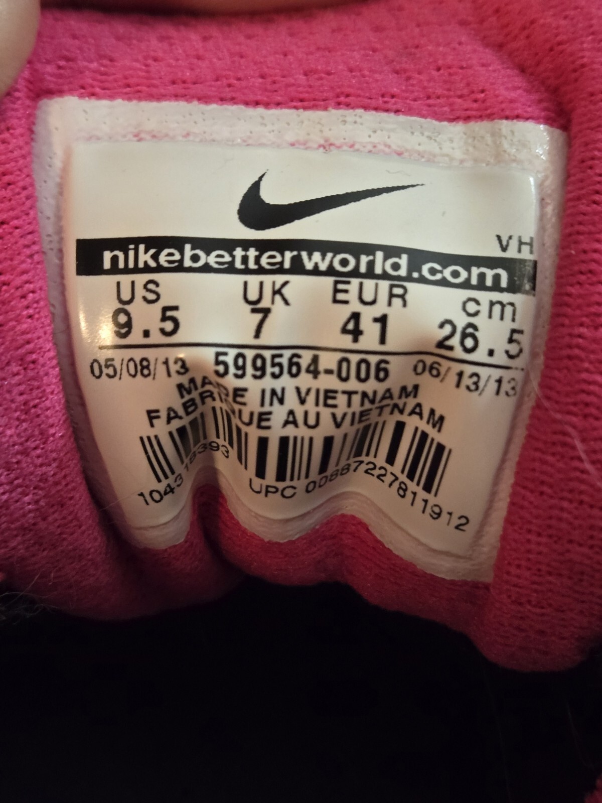 SAOLA Nike Dual Fusion Run 2 2013 taglia 9 5 rosa caldo nero. Suola bianca con swoosh argento