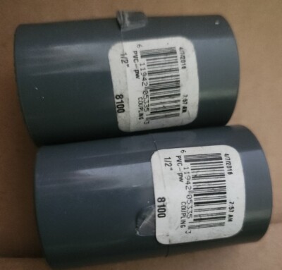 Lot of (2) Charlotte ~Pipe,  1/2'' Sch. 80, Slip x Slip PVC Coupling, 08100   