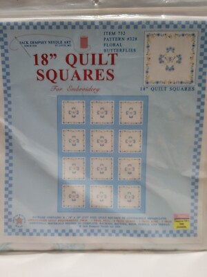 Jack Dempsey Floral Butterflies Pattern 328 Stamped Embroidery 18'' Quilt Blocks 