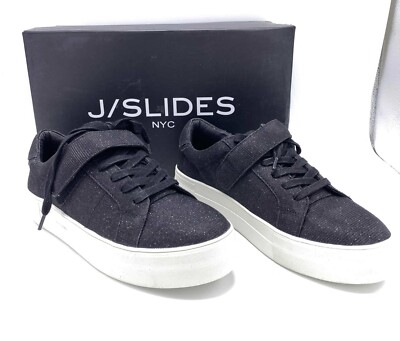 J/SLIDES Black Glitter Fabric Sneakers NEW 7 1/2 Shoes Sparkle Priority Mail Shp