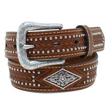 Ariat Boys Studded Diamond Concho Basket Weave Embossed Leather Belt