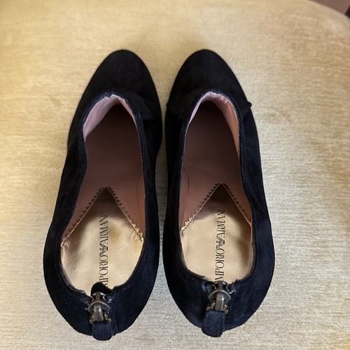 Emporio Armani Black Suede Wedge Booties with Ruffle and Back Zip EUR 40 US 9.5 - Picture 16 of 16