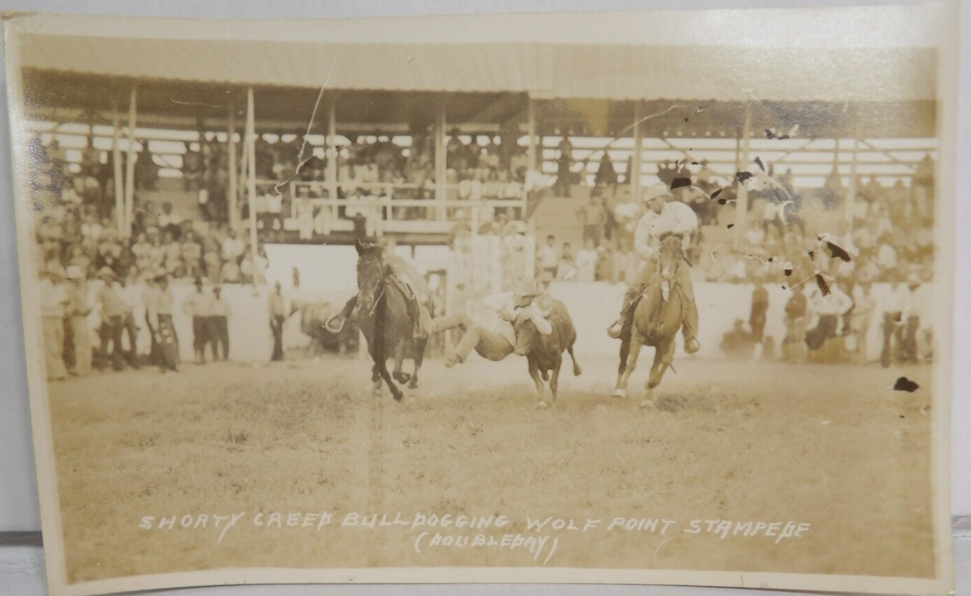 Wolf Point MT Stampede Shorty Creed Bull Dogging Vintage Postcard 1945 eBay