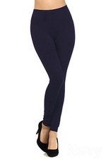 Women Fleece Lined Stretch Leggings Warm Winter Thermal Navy Blue One Size S M L