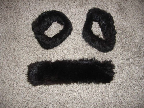1960's Vintage Black Rabbit Fur Cuffs and 17 Inch Black Rabbit Fur Piece,
