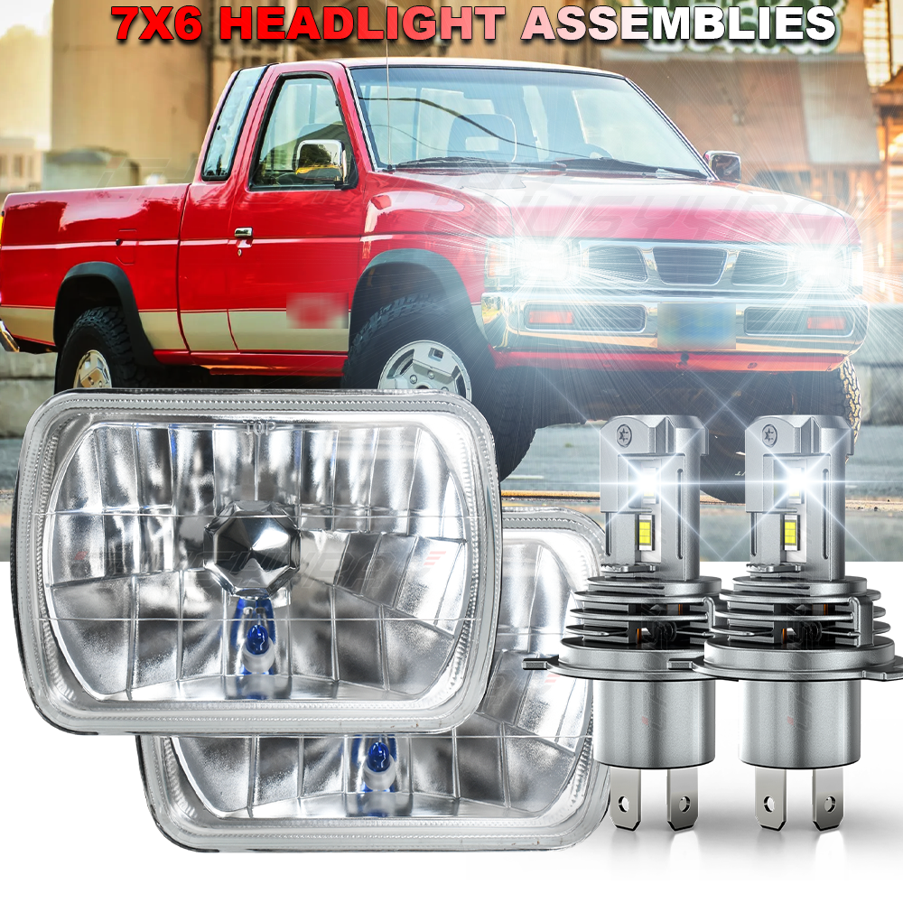 Pair 5X7 7x6 inch LED Headlights Hi/Lo Beam DRL For Nissan Hardbody