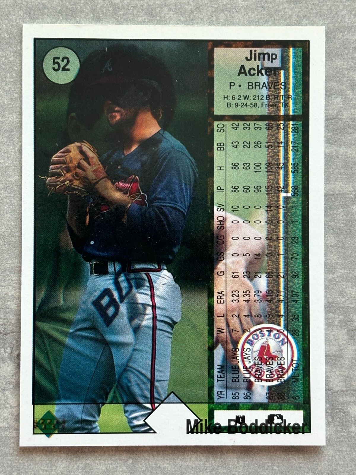 1989 Upper Deck JIM ACKER MIKE BODDICKER Braves Double Print Error Card #52