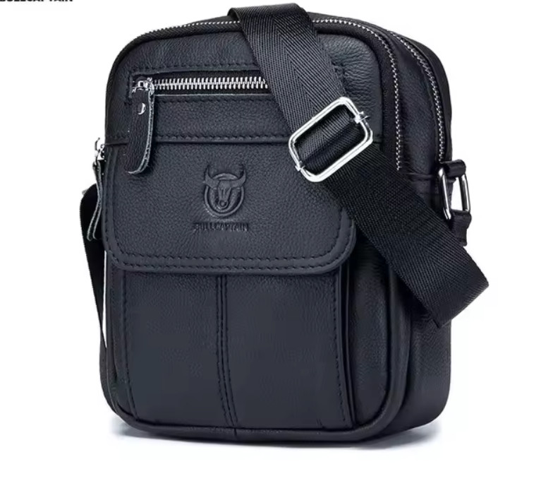 Bolso de cuero real bandolera ajustable hombre negro