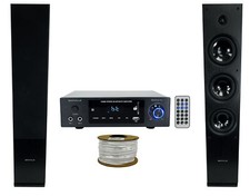 Rockville BLUAMP 150 Home Bluetooth Amplifier Receiver 2 Black Tower Speakers