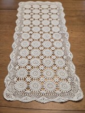 Vintage Hand-Crocheted Lace Table Runner 33"x13" Scallop Edges Very Nice