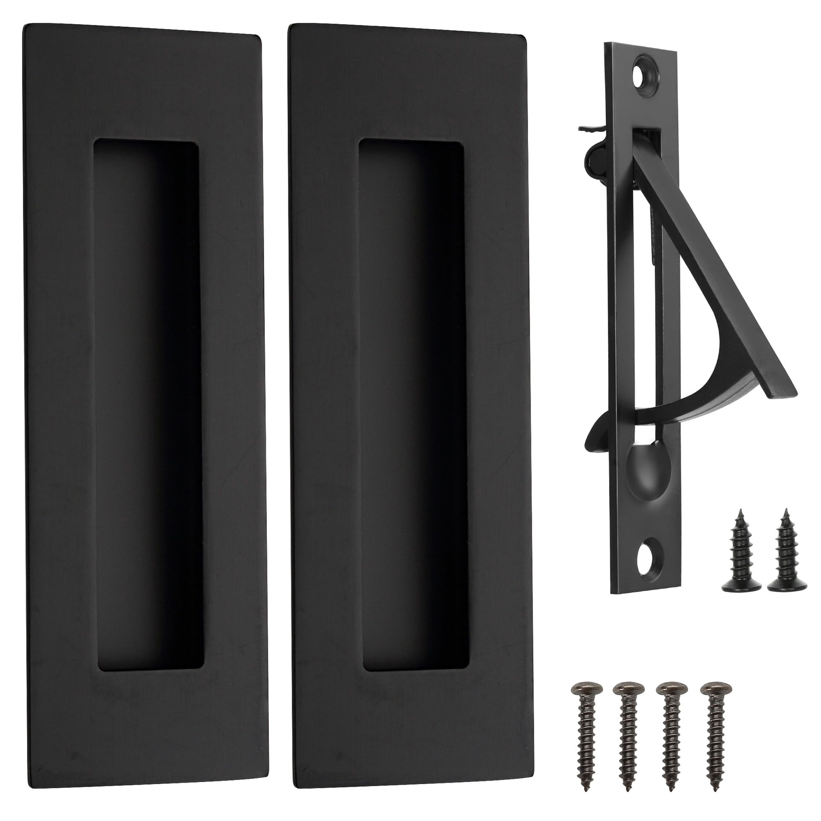 Stainless Steel Matte Black Recessed Pocket Door Pull Set