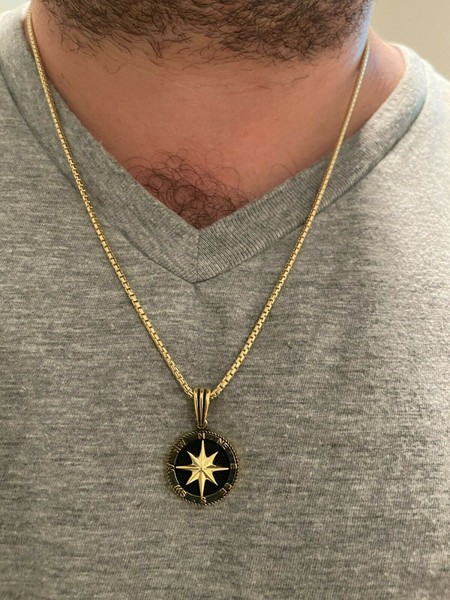Alternate view of Real Solid 925 Silver 14k Gold Plated Navigation Star Compass Pendant Necklace