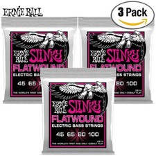 3-PACK Ernie Ball 2814 Super Slinky Flatwound Electric Bass Strings 45-100