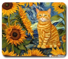 Van Gogh Sunflowers Starry Night Cat - Mouse Pad / Mousepad - Fun Art Meme GIFT