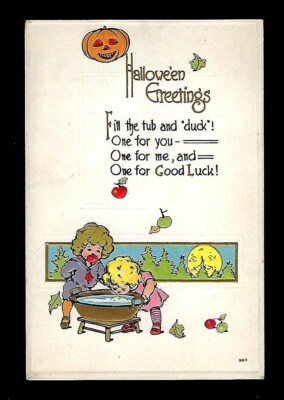 Early 1900's SAS Halloween Postcard Children Bobbing for Apples Embossed