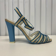 Vintage Y2K Marc Jacobs Beige & Blue Canvas Strappy Pumps Women's Size US 8.5 M