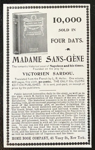 1895 MADAME SANS-GENE novela romántica de Napoleón de colección libro impreso anuncio + jugar fotos - Imagen 2 de 4