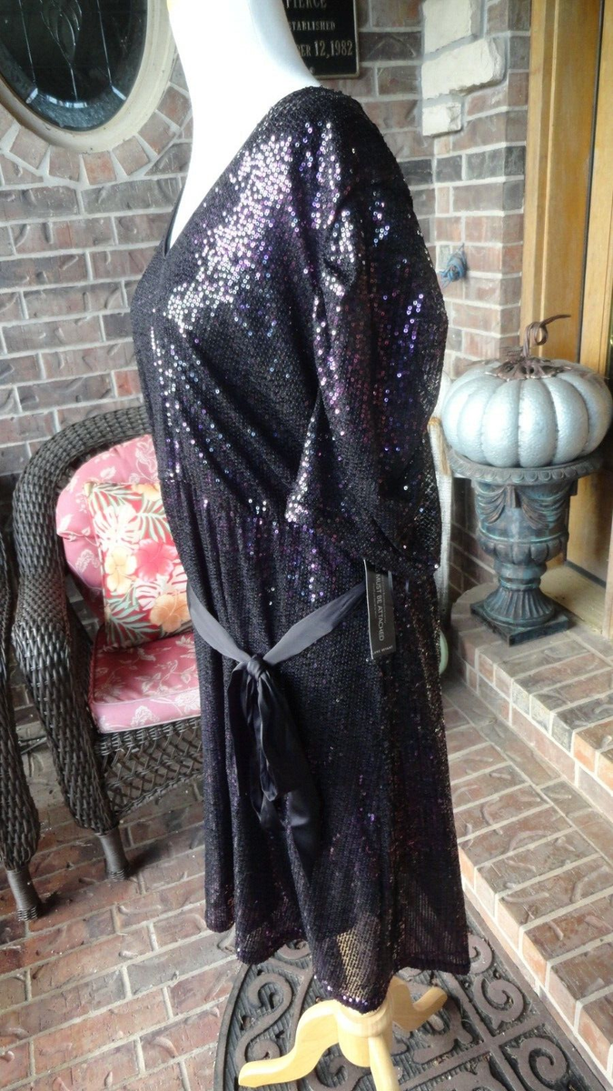 lane bryant black sequin dress NEW Lane Bryant Plus Size 14 Fit & Flare PURPLE / BLACK Sequin Dress NWT  AWESOME