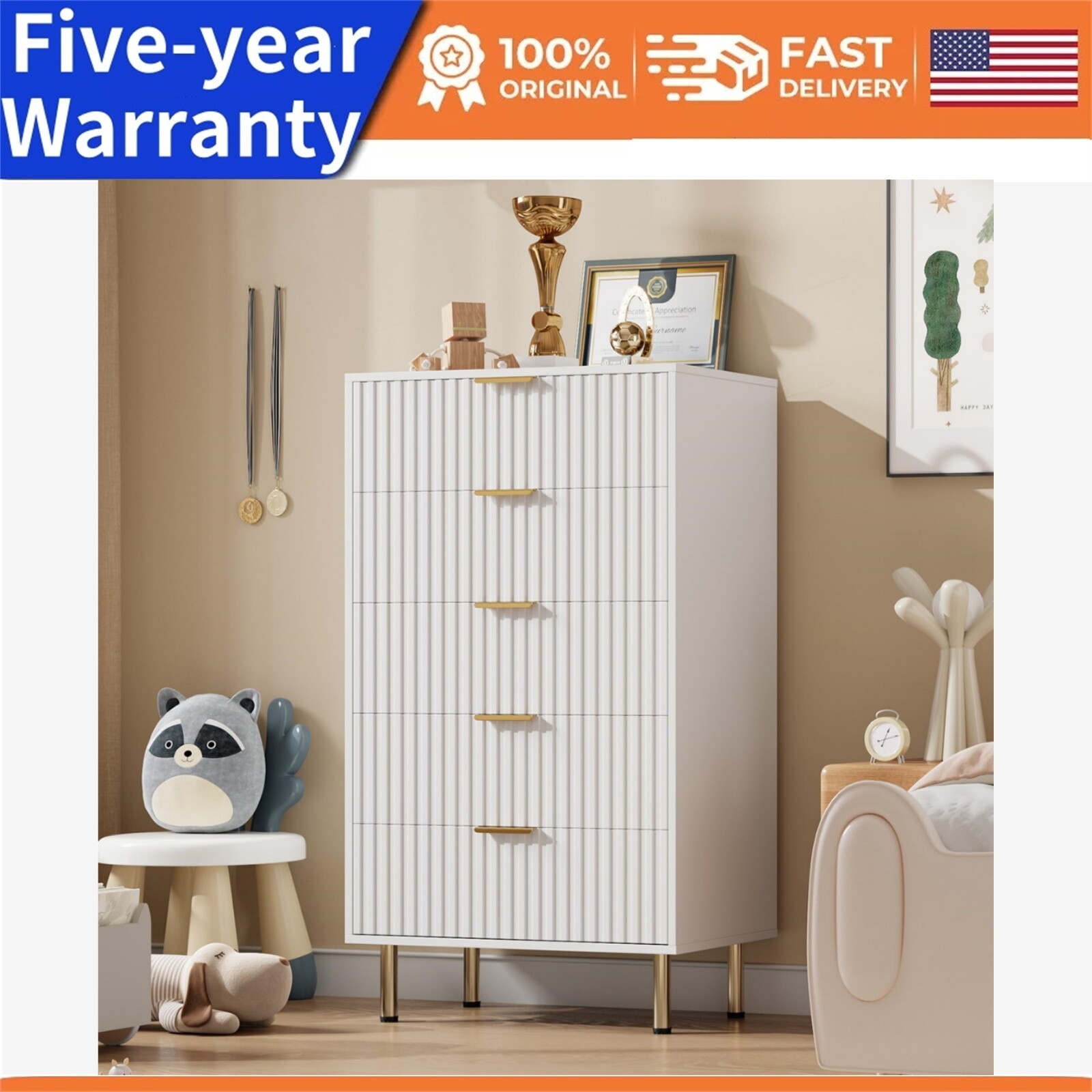 ✅5 Drawer Dresser for Bedroom Dresser Chest of Drawers Modern Wood Storage Dress