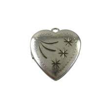.925 Sterling Silver Heart Locket Pendant Engraved Small Cute Child