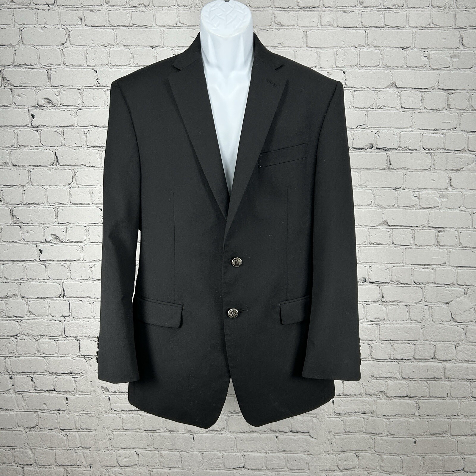 Chaps Solid Black 2 Button Single Vented Collared… - image 1