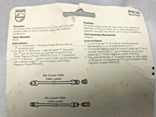 Philips Magnavox PM61206 25 ft. Black 75 ohm RG59 Coax Cable NEW - Picture 5 of 6