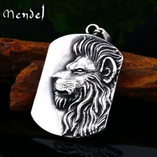 MENDEL Cool Mens Stainless Steel Lion King Head Pendant Necklace Silver For Men