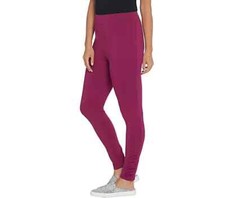 Denim  Co. Petite Active Pull-on Knit Leggings Pants w Ruched Detail Sz M QVC
