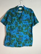 Vtg 60's 70's Royal Hawaiian Shirt Sz L Blue Aloha Floral Coin Buttons Islands