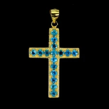 925 Sterling Silver Pendant Round Apatite 3mm Natural Gemstone Cross Jewelry