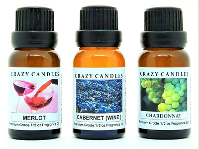 3 Oils 1 Merlot 1 Cabernet (Wine) 1 Chardonnay 1/2oz Premium Grade Crazy Candles