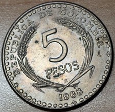 1968 Colombia 5 Pesos 39th International Eucharistic Congress