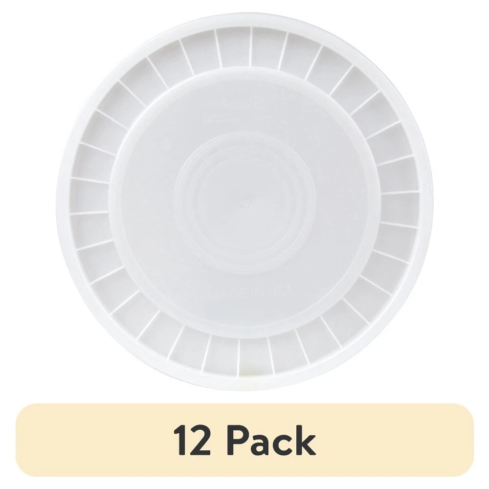 (12 Pack) 5 Gallon Round Plastic Utility Bucket Lid, White, 1 Each