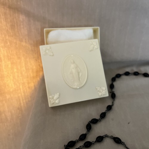 ❤️ROSARIO VINTAGE AFCO STERLING & BLACK ONICE PERLINE PREGHIERA CATTOLICA PERLINE CON SCATOLA VINTAGE - Foto 8 di 8