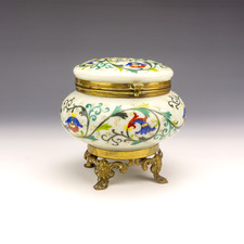 Bohemian Opaline Glass Box - Enamelled Covered Box With Ormolu Mounts