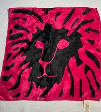 Vtg Anne Klein Pink Black Lion 100 Silk Square Hankie Scarf 11"