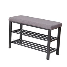 Cushioned Seat Shoe Bench Organizer Modern Storage Rack Fabric and Metal Sturdy