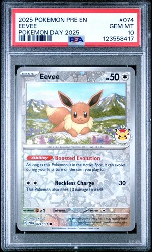 2025 POKEMON PRE EN-PRISMATIC EVOLUTIONS POKEMON DAY 2025 #074 EEVEE PSA 10
