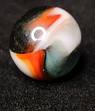 Orange White Ribbon on Blue Base Glass RAINBO PELTIER Vintage Marble .64" NM