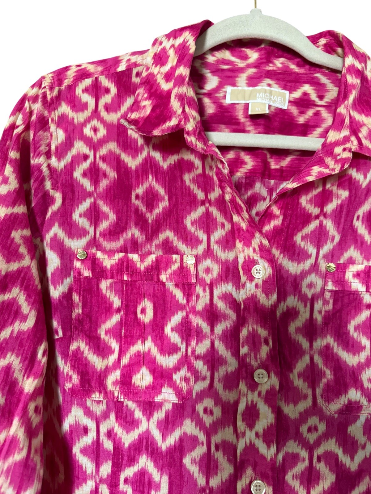 Michael Kors Womens Pink Aztec Button Front Feminine Top Size XL thumbnail 7