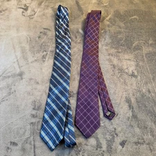 George Mens Plaid Necktie Set Blue Purple Silk Blend Formal Business Tie